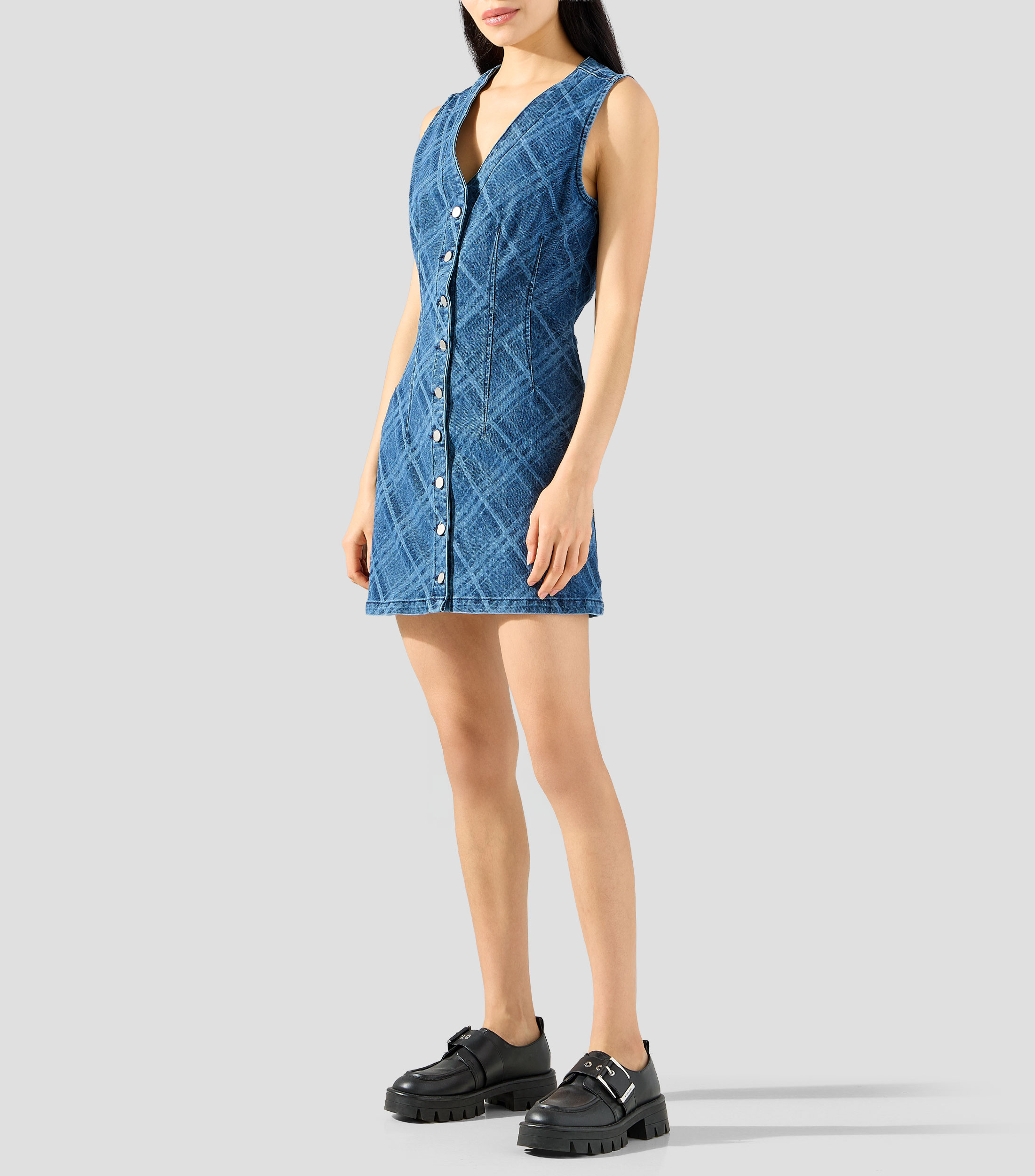 Vestido corto de cuadros Mujer